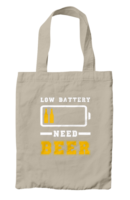 Сумка з принтом "Low battery need beer". Алкоголь, брутальні, літні, пиво, прикольні принти, чоловічі. 2070702