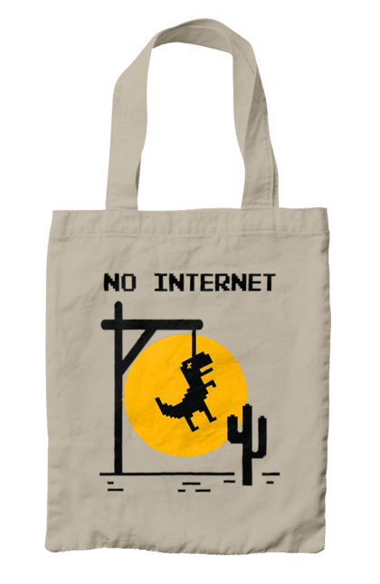 Сумка з принтом "No Internet". Айті, без інтернету, гумор, динозавр повісився, мем, немає інтернету, прикол, смішна. 2070702