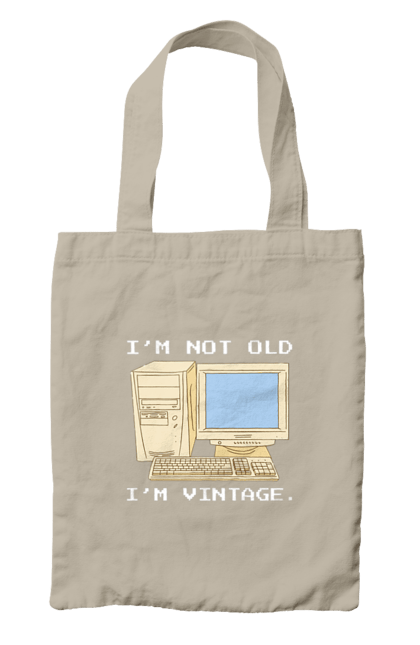 Сумка з принтом "Я не старий, я вінтажний Ретро комп'ютер". Ай ті, айті, айтішник, ботан, вінтаж, вінтажний, гік, клавіатура, код, кодер, комп, мова, піксель, програміст, програмування, ретро, хакер. 2070702