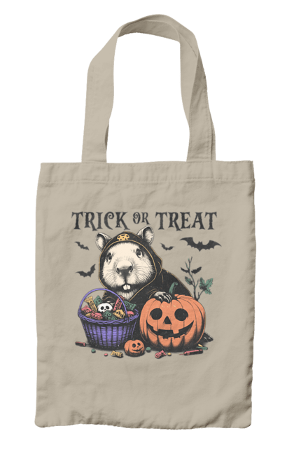 Bag with prints Capybara Halloween. Animal, capybara, halloween, holiday, moon, pumpkin, rodent. 2070702