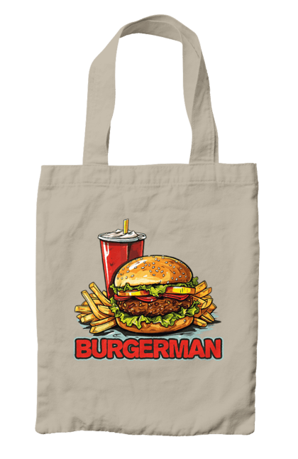 Сумка з принтом "Burgerman". Бургер, для чоловіків, їжа, літні, макдональдс, прикольні, трендові, фаст фуд, чоловічі. 2070702