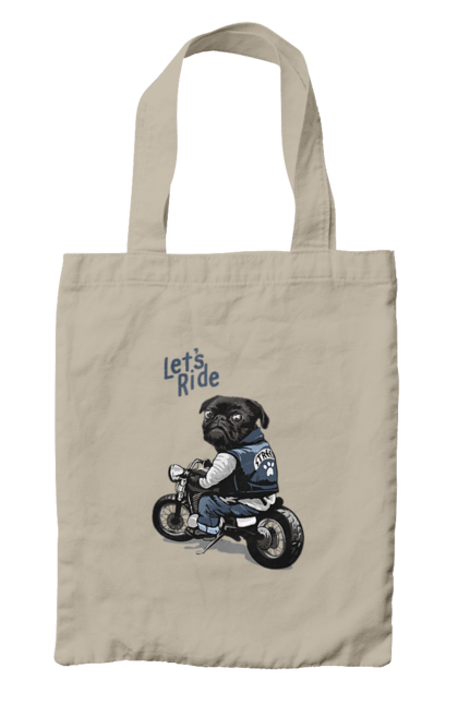 Сумка з принтом "Мопс на мотоциклі". Байкер, мопс, мотоцикл, собака, тварини. 2070702