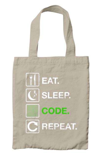 Сумка з принтом "Їж Cпи Кодуй Повторюй". Айті, айтішник, для айтішника, для програміста, їж спи, кодуй повторюй, подарунок айтішнику, подарунок програмісту, програміст, розробник. 2070702