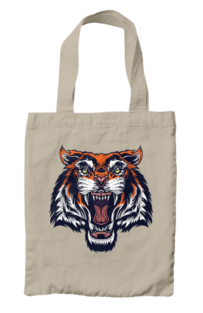 Сумка з принтом "Сердитий оранжевий тигр". Голова тигра, джунглі, злий тигр, сердитий тигр, тигр. CustomPrint.market