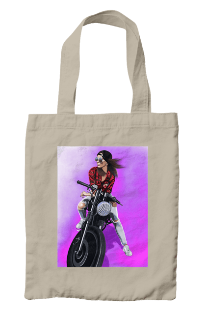 Сумка з принтом "Дівчина Байкер". Байк, байкер, гонка, дівчина, мото, мотор, мотоцикл, поїздка, стиль, стиль життя. 2070702