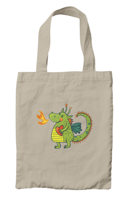 Bag with prints Dragon in love. Dragon, fire, green dragon, heart, hearts, love, new year, symbol 2024. 2070702