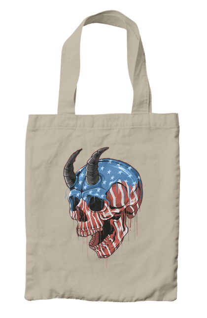 Bag with prints Skull with horns. America, bones, dye, flag, horns, scull, states, teeth, usa. 2070702