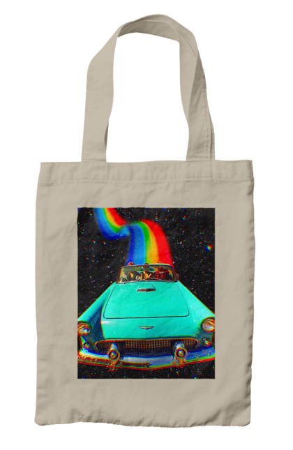 Сумка з принтом "Картина, машина у космосі". Веселка, картина, космос, машина, подорожі, поїздка, прикол, ретро. 2070702