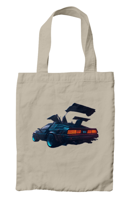 Bag with prints DeLorean from back to the future. Car, delorean, from film. 2070702