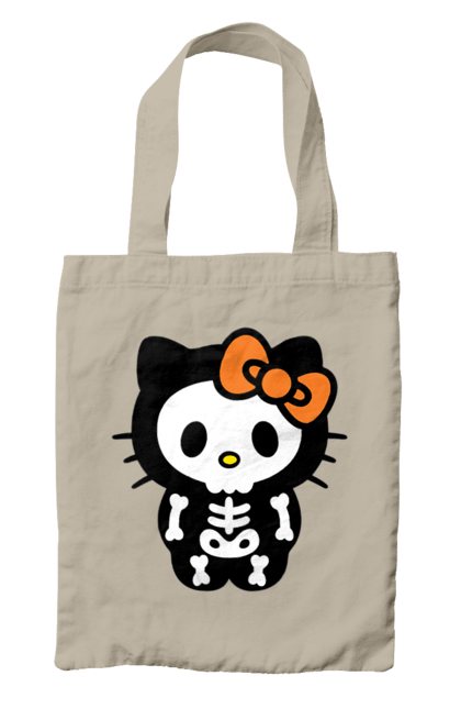 Сумка с принтом Хелло Китти Хэллоуин. Halloween, hello kitty, zombie, бренд, зомби, котенок, персонаж, скелет, хелло китти, хэллоуин. 2070702