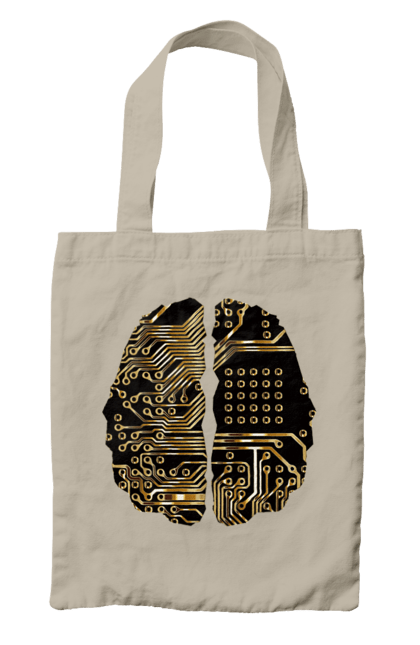 Сумка з принтом "Мозок Айті". Айті, айтішник, гик, знання, золотий, золото, інженер, кібер, кібернетика, кіборг, код, комп, кристал, мікросхема, мозок, програміст, професіонал, професія, розробник, розум, чіп. 2070702