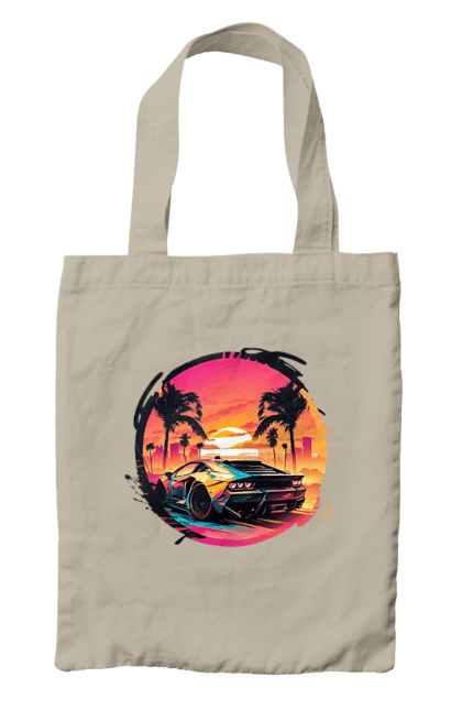 Сумка с принтом Ламборджини Ретровейв. Авто, автомобиль, ламба, ламборджини, машина, машины, ретровейв. 2070702