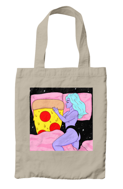 Bag with prints Purple Girl And Pizza. Bed, girl, pizza. 2070702