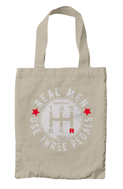 Сумка з принтом "Справжні чоловіки використовують три педалі". Авто гумор, автомобіль, гумор, для автолюбителів, для автомобіліста, коробка передач, мем, механіка, прикольна. 2070702