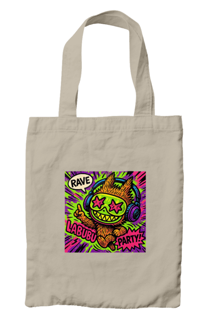 Сумка з принтом "Лабубу". Вечірка, вуличне мистецтво, графіті, зоряніочі, коміксстиль, лабубу, навушники, неон, попарт, рейв. 2070702