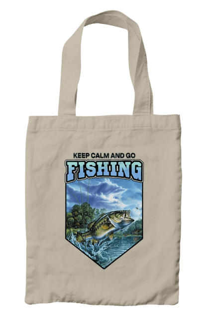 Сумка з принтом "Keep Calm and Go Fishing". Відпочинок на природі, для рибалок, для чоловіків, мисливці та риболови, природа, рибалка, риболовля, спінінг, хоббі. 2070702