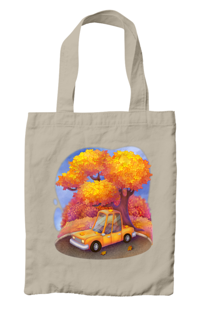 Сумка з принтом "Осiнь Авто Дерево". Дерево, жовтий мила ілюстрація, машина, осінь, помаранчевий. 2070702