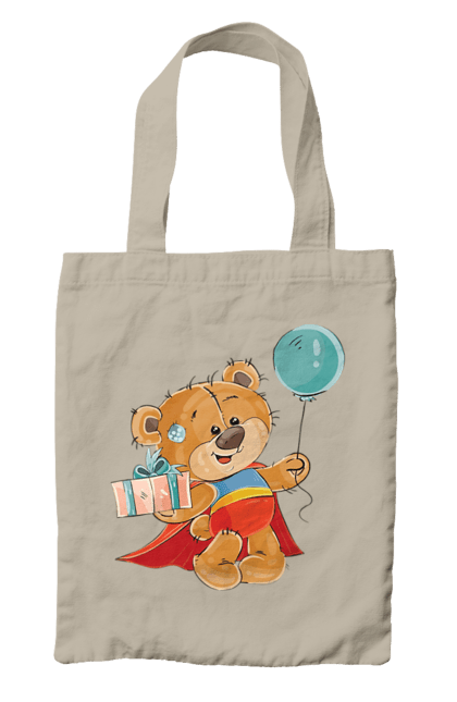 Сумка з принтом "Ведмедик з кулькою". Медвеженок, плащ, повітряну кульку, подарунок, супермен. CustomPrint.market