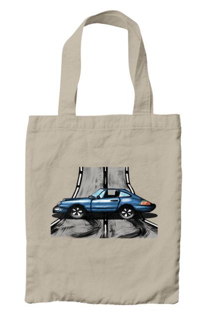 Сумка з принтом "Спортивний Автомобіль На Дорозі". Автомобіль, гонки, синій, спортиного, швидкий, швидкісний. 2070702