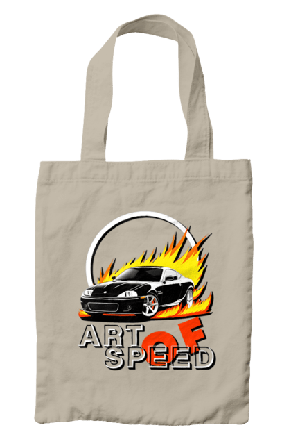 Сумка з принтом "Автомобіль у вогні". Авто, автомобіль у вогні, гонка, дрейф, спорт, спортивна машина, швидкість. 2070702