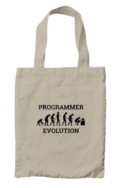 Сумка з принтом "Еволюція програміста". Angular, c, css, html, it, javascript, jquery, php, python, react, svelt, vue, айтишник, айті, гумор, код, кодувати, прогер, програміст, програмісти, ти ж, ти ж програміст, тиж програміст. 2070702