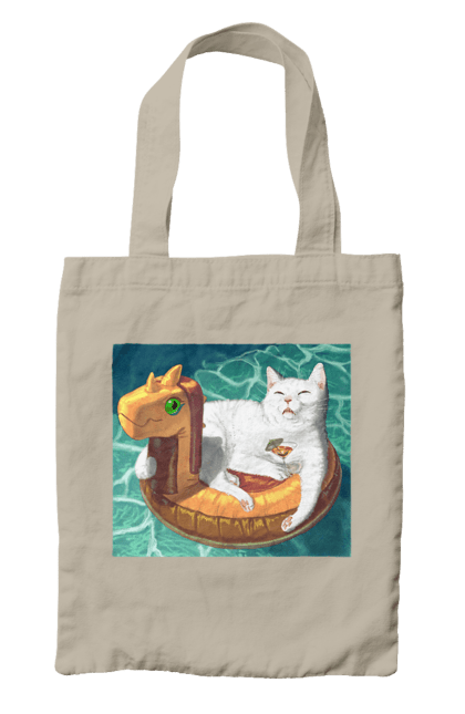 Сумка з принтом "Білий кіт у плавальному колі, на відпочинку". Басейн, відпочинок, кіт, коктейль, море, плавальний круг. 2070702