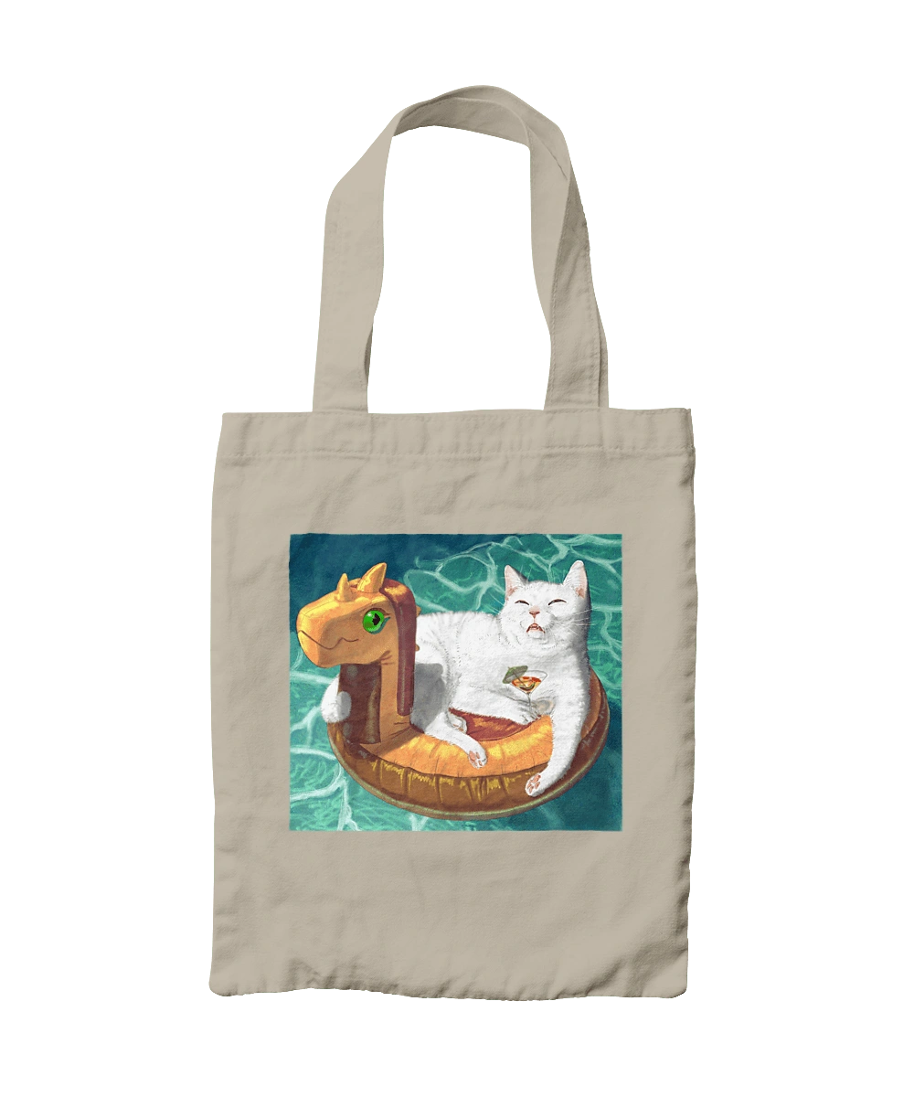 White cat in a swimming circle on vacation