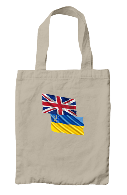 Сумка з принтом "Прапор Великої Британії, прапор України, Підтримка України". Британія, велика британія, війна, киев, мир, національні кольори, прапор, прапор британії, прапор великої британії. 2070702