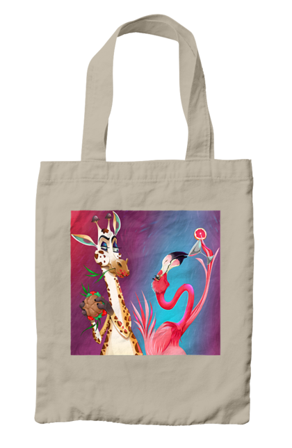Сумка з принтом "Жираф І Фламінго На Вечірці". Жираф, їжа, коктейль, фламінго. 2070702