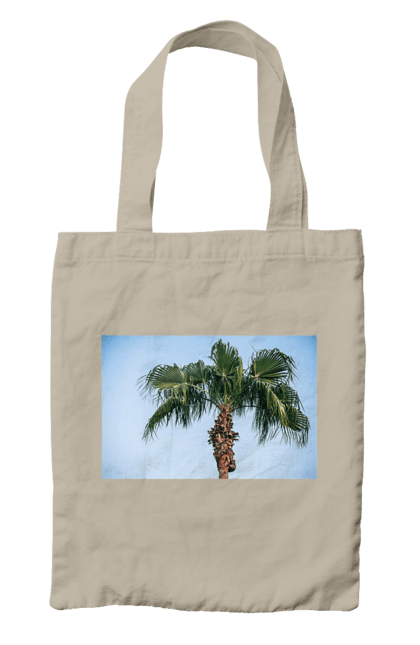 Сумка з принтом "Пальма на тлі неба". Берег, блакитне, відпочинок, відпустку, єгипет, зелений, зелені, лист, листя, море, небо, оазис, океан, острів, пальма, південь, подорож, пригоди, тропіки, туреччина. 2070702