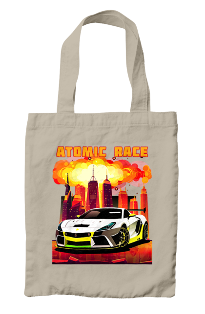 Сумка з принтом "Атомна гонка". Авто, автомобіль, атомні перегони, гонки, гоночні машини, спортивна машина, спорткар. 2070702