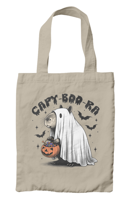 Bag with prints Capybara Halloween. Animal, capybara, ghost, halloween, holiday, moon, pumpkin, rodent. 2070702