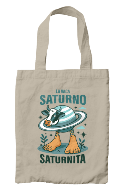 Сумка з принтом "Lavaca Saturno Saturnita". Брейнрот, італійська гнилизна мозку, італійський брейнрот, італійський мем, італійські меми, корова сатурн, ла вака, ла вака сатурно, лавака сатурно, сатурно сатурніто. 2070702
