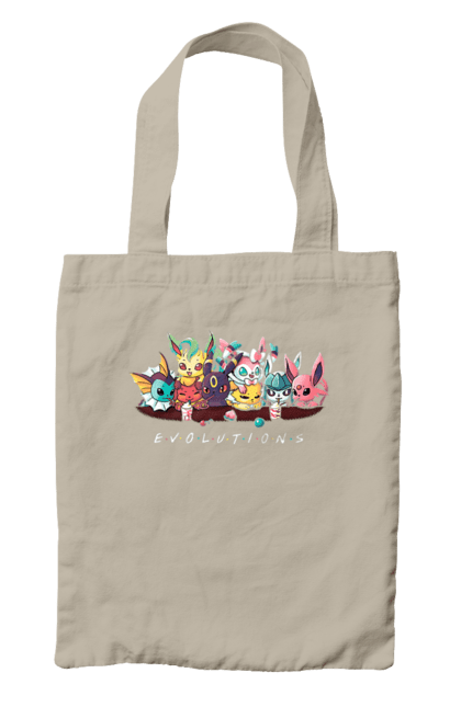Сумка з принтом "Покемон Еволюція". Аніме, відеогра, герої відеоігри, гра, для дітей, кишеньковий монстр, ловити покемонів, манга, мультики, покемон. 2070702