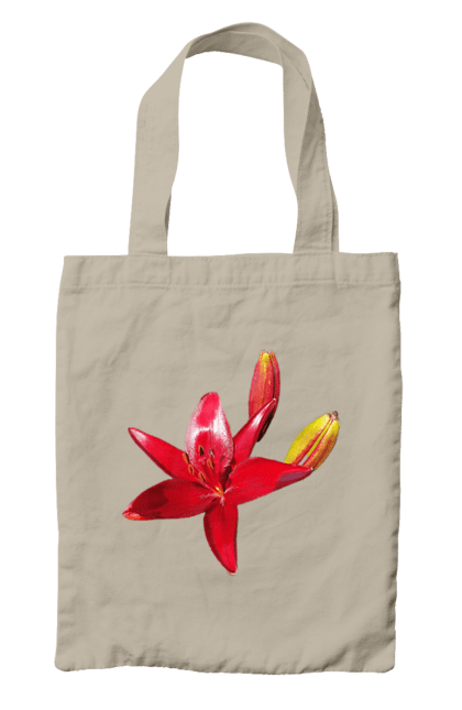 Bag with prints Red lily. Bright, bud, buds, color, flower, lily, nature, red, red flower, red lily, sunny. 2070702