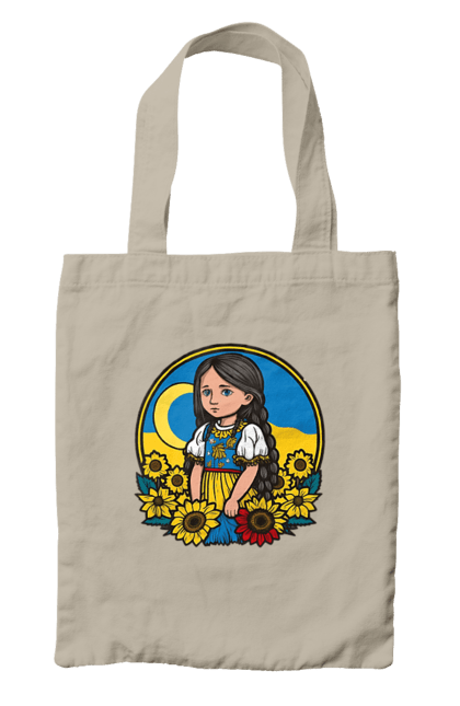 Сумка з принтом "Мила Українська дівчинка". Блакитний, жовтий, жовто-блакитний, зроблено в україні, патріот, патріоти україни, підтримую україну, прапор україни, україна, українська дівчинка. 2070702
