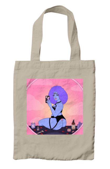 Bag with prints Purple Girl Photo In The Mirror. Mirror, whiteness. 2070702