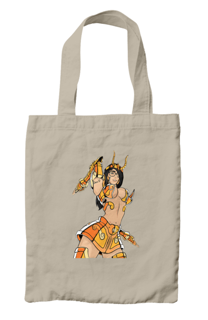 Bag with prints Scorpio girl. Armor, glasses, gold, scorpion, young woman. 2070702