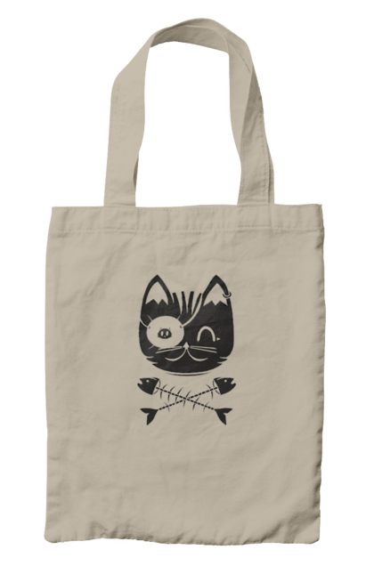 Сумка з принтом "Кіт пірат". Кістки, кіт, крутий малюнок, милі рисунки, пірати, риба, тварини, череп. 2070702