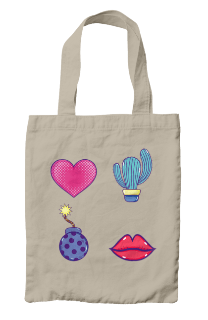Сумка з принтом "Серце, Кактус, Бомба, Губи". Бомба, губи, кактус, серце. 2070702