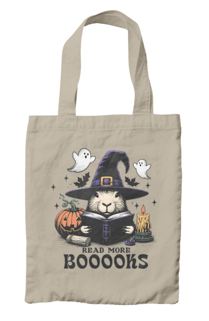 Bag with prints Capybara Halloween. Animal, capybara, ghost, halloween, holiday, moon, pumpkin, rodent, witch. 2070702