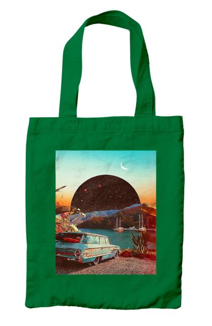 Сумка з принтом "Картина, машина біля річки". Картина, машина, планета, прикол, ретро, річка. 2070702