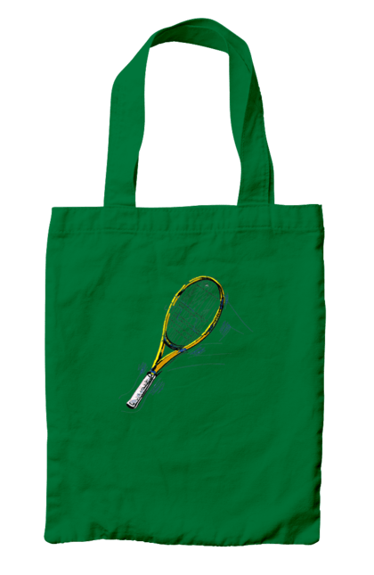 Bag with prints Tennis racket. Ball, ground tournament, players, prize fund, racket, soil, sponsor, tennis, tournament grid. 2070702