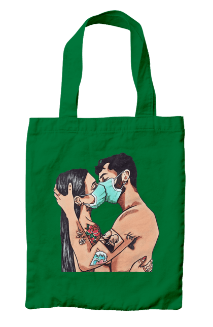 Сумка с принтом Коронавирусная Любовь. Карантин, коронавирус, любовь, маска, поцелуй. 2070702