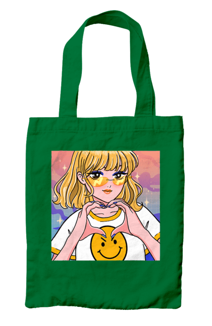 Bag with prints Yellow Girl. Anime, girl, smiley. 2070702