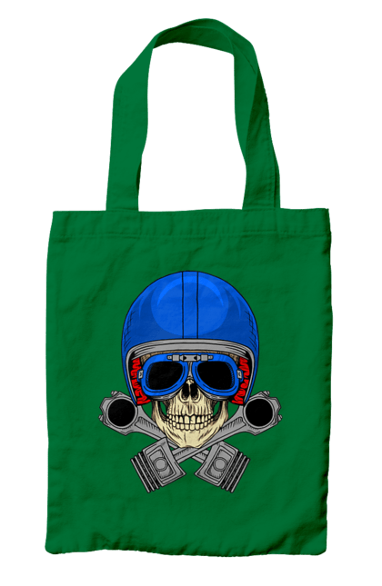 Сумка з принтом "череп мотолюбитель". Байкер, окуляри, череп, шолом. 2070702