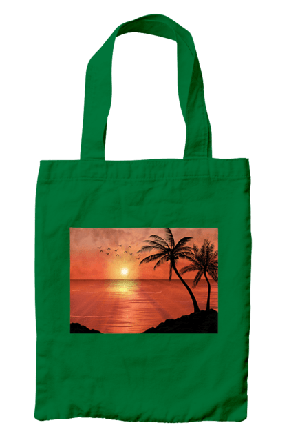 Сумка з принтом "Захід Пальми Море". Берег, захід, море, пальми. 2070702