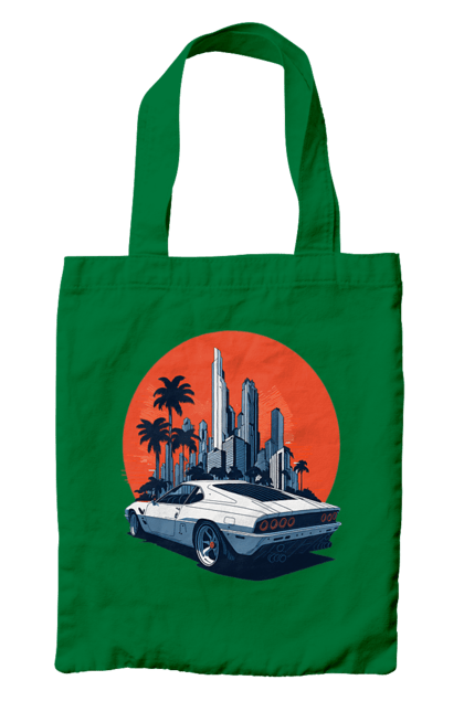 Bag with prints Car. Race, speed, sport car, sunset. 2070702