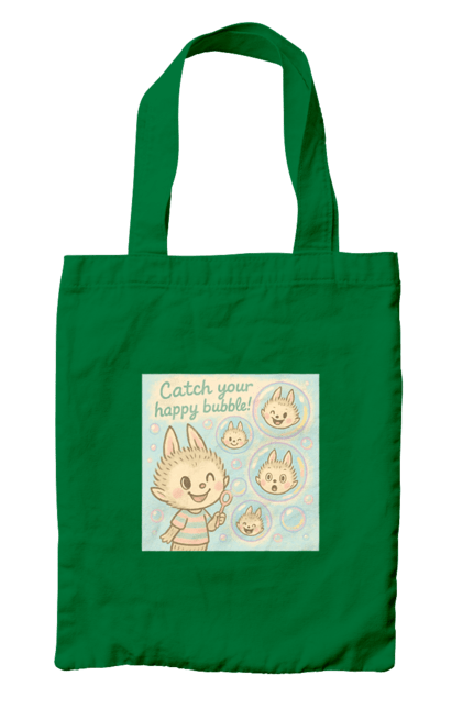 Сумка з принтом "Лабубу". Бульбашки, грайливо, каваї, казково, лабубу, милаілюстрація, ніжнікольори, пастельнамистецтво, щасливі бульбашки. 2070702