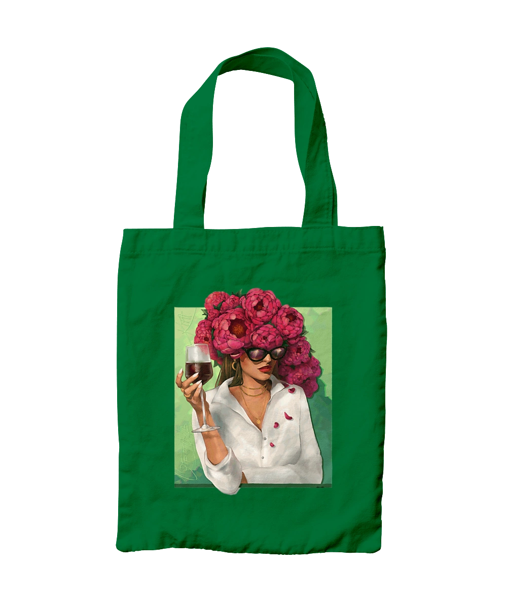 Girl with peonies and a glass